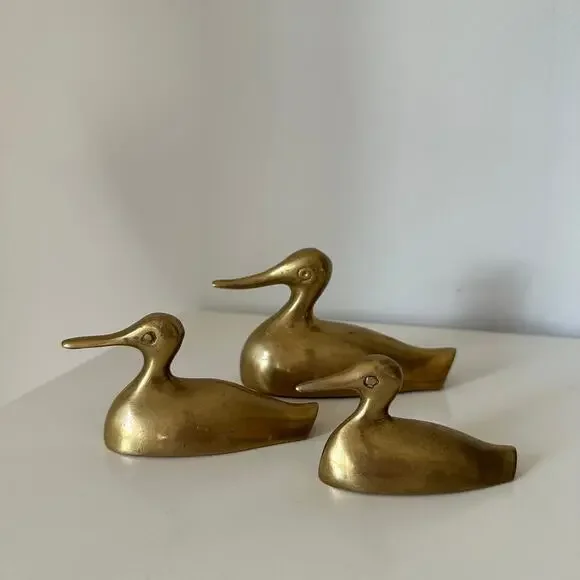 Set of 3 Solid Brass Sitting Ducks Vintage MCM - Picture 7 of 7